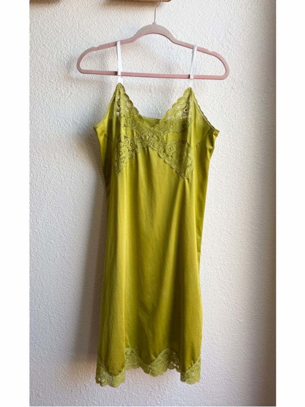 SOLD Vintage Vanity Fair Hand Dyed Chartreuse Slip Dress - Picture 1 of 7